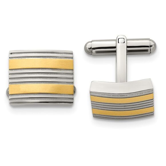 Stainless Steel & Gold Tone Plated Rectangle Cuff Links 15 x 13mm
